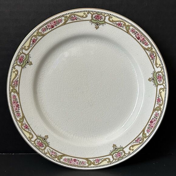 Johnson Brothers China Bread & Butter Plate, Pink Roses, Tan Scrolls, Green VTG - Picture 1 of 7